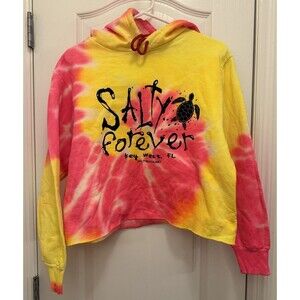 Salty Forever Key West FL Cropped Tie Dye Hoodie Pullover Sz M Sweatshirt Beach